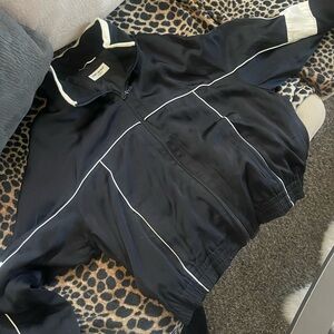 Yves Saint Laurent Black Satin Track Jacket with White Accents